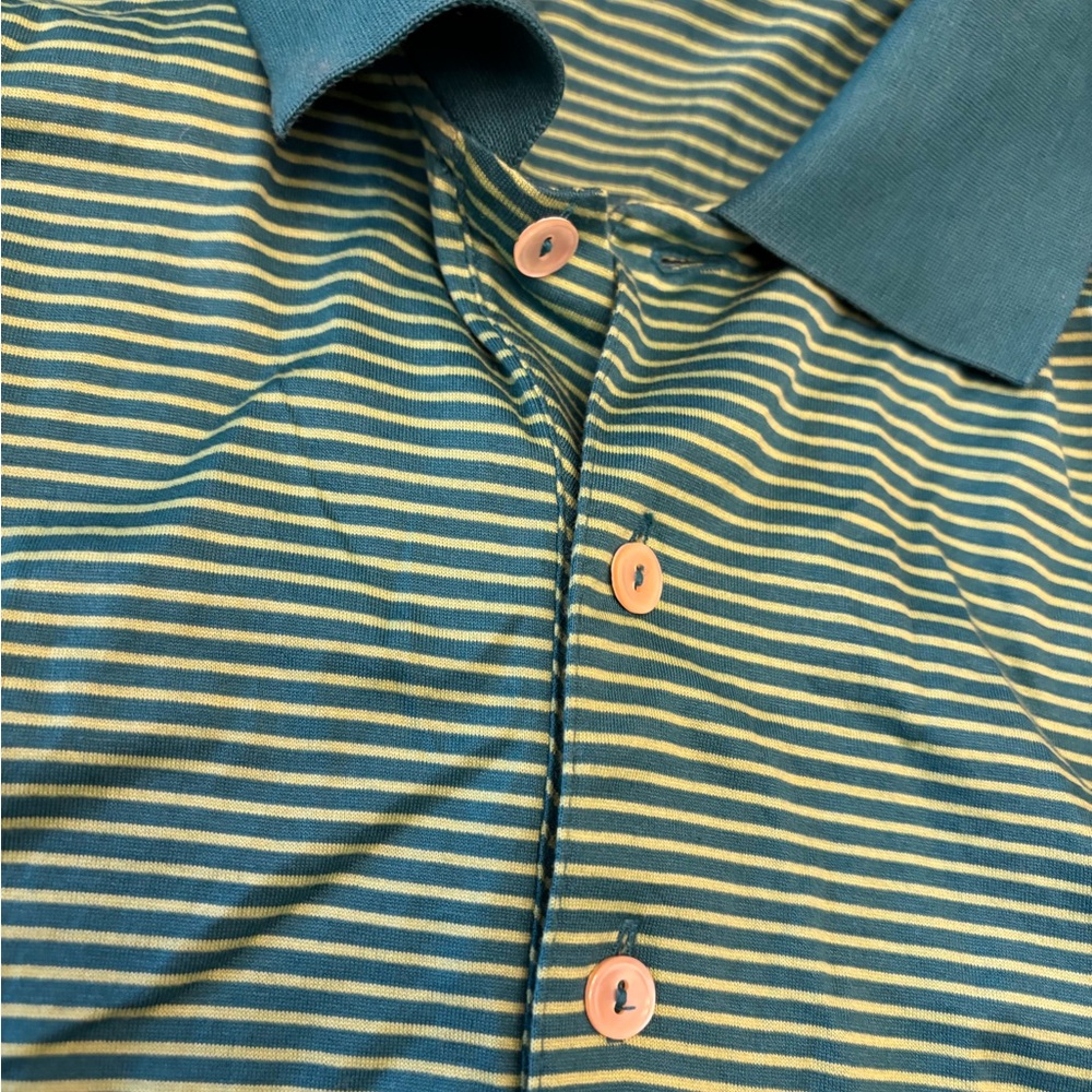 Peter Millar Blue/Green and Yellow polo Button Down Shirt XXL 100% cotton